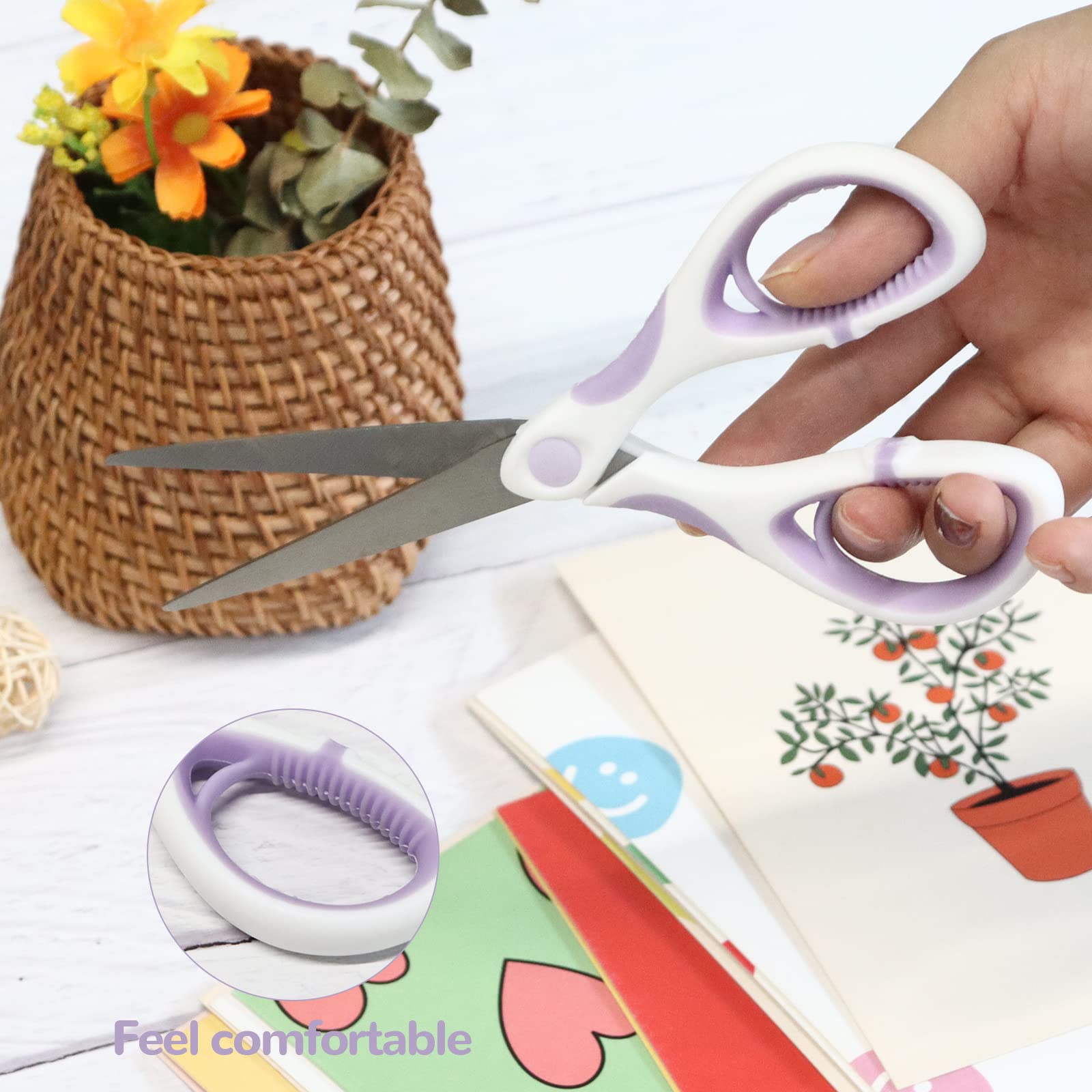 Multipurpose Stainless Steel Scissors 6.7" Purple Sharp Shears Comfort-Grip Scissors for Fabric Craft Office Supplies (Purple)