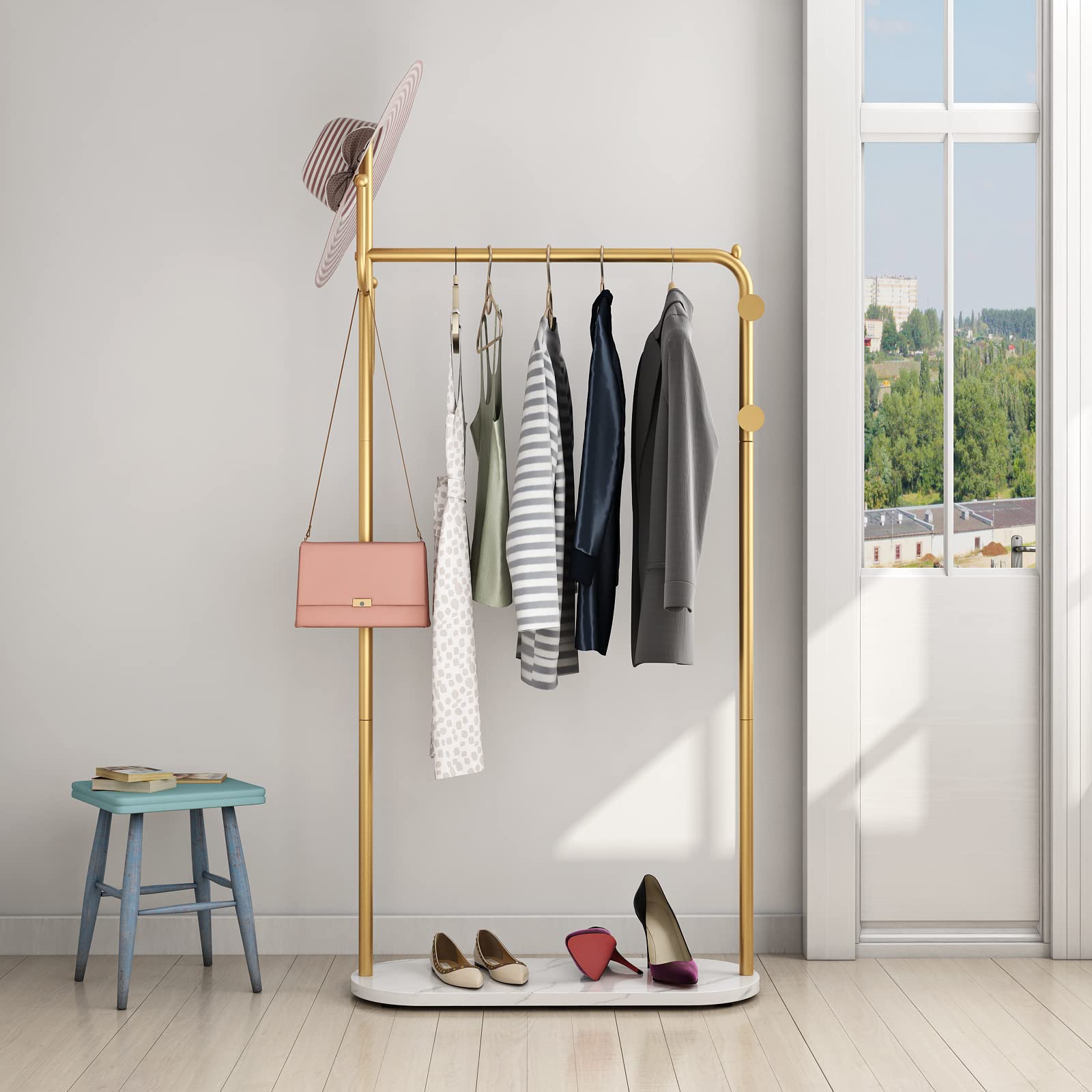 Gold Clothing Rack Gold Clothes Rack for Boutique Modern Clothing Racks with Marble Shelf, Gold Display Hanging Rack for Entryway Hallway Office or Bedroom