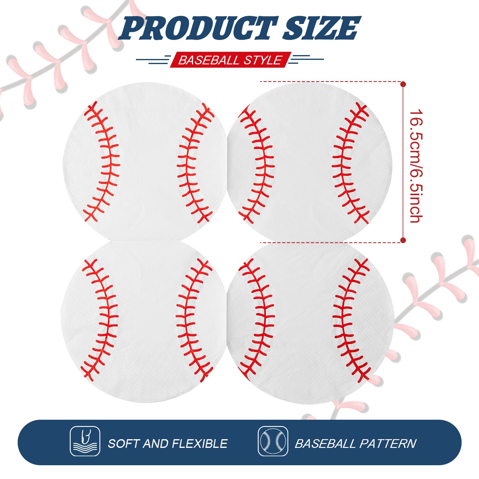 100 Sheets Baseball Napkins Paper Baseball Party Decorations Round Baseball Themed Party Supplies for Baby Shower Birthday Party Sports Themed Party Supplies 6.5 x 6.5 Inch