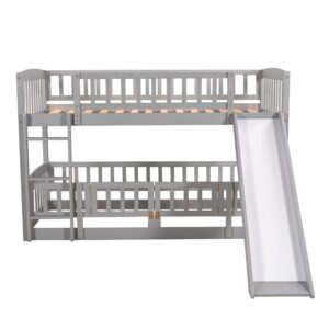 Twin Over Twin Bunk Bed with Fence Door,Slide and Ladder - Bunk Bed for Family, Kids, Teens,No Box Spring Needed