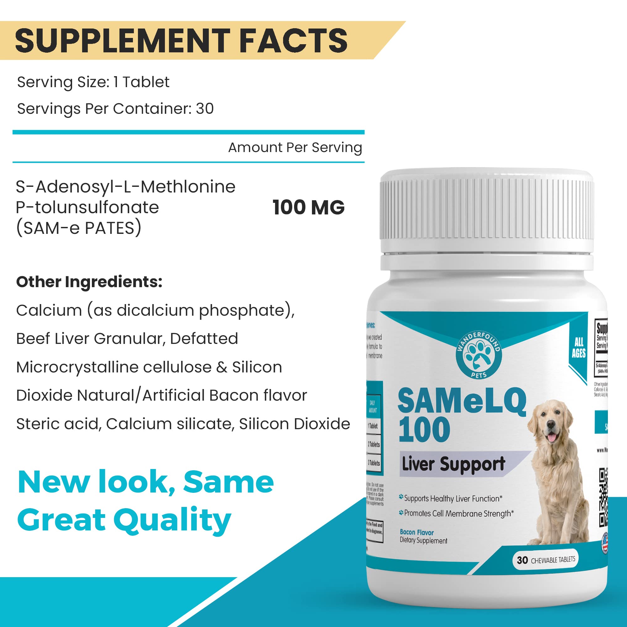 Same 100, Liver Support for Dogs, SAM e Chewable Hepatic Support for Dogs, Promotes Cell Membrane Strength, Bacon Flavor (60 Count)