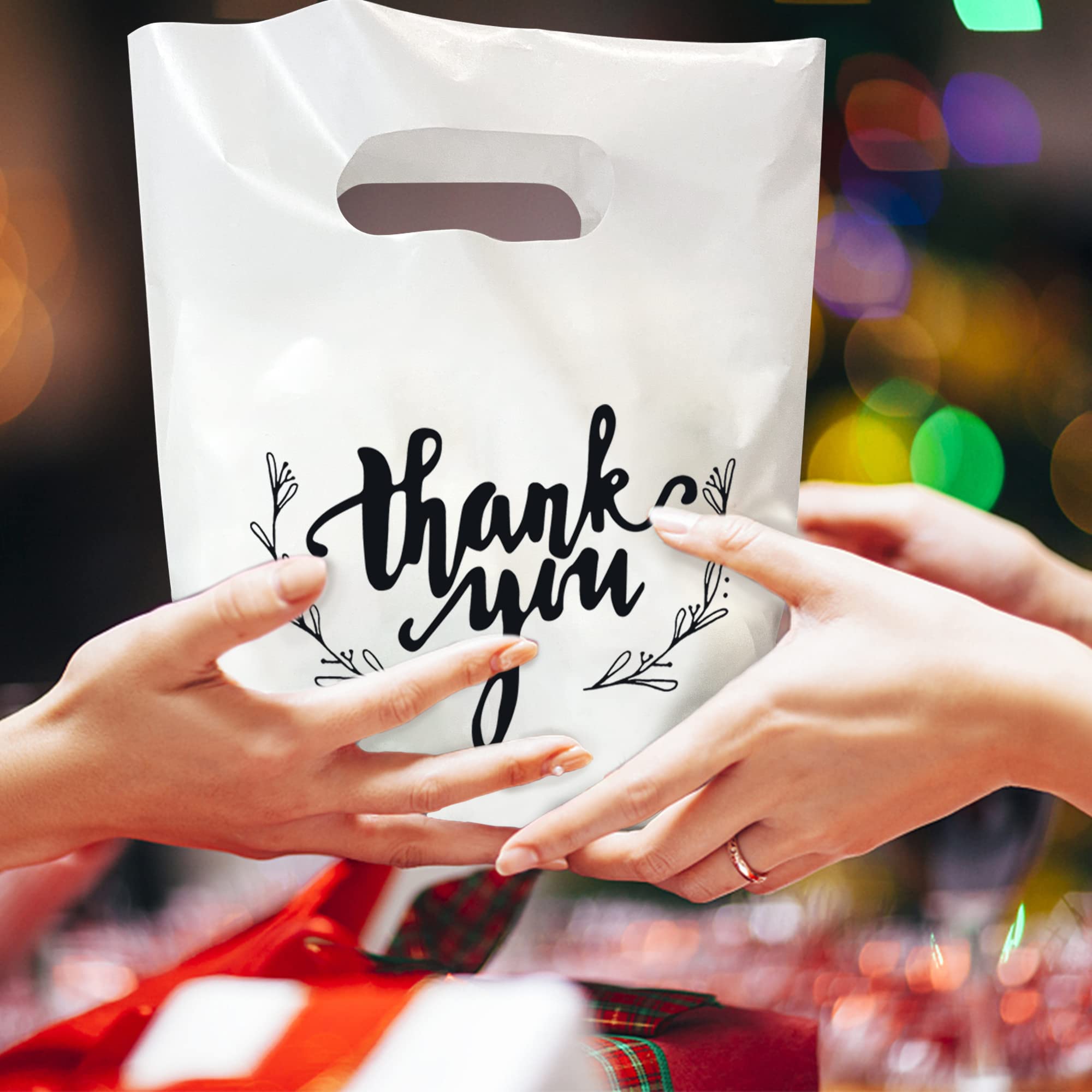 KEEPARTY 100 PCS Small Thank You Merchandise Bags Plastic Goodie Bags Party Favor Bags for Birthday Party Baby Shower Wedding Merchandise Gifts Trade Shows (White)