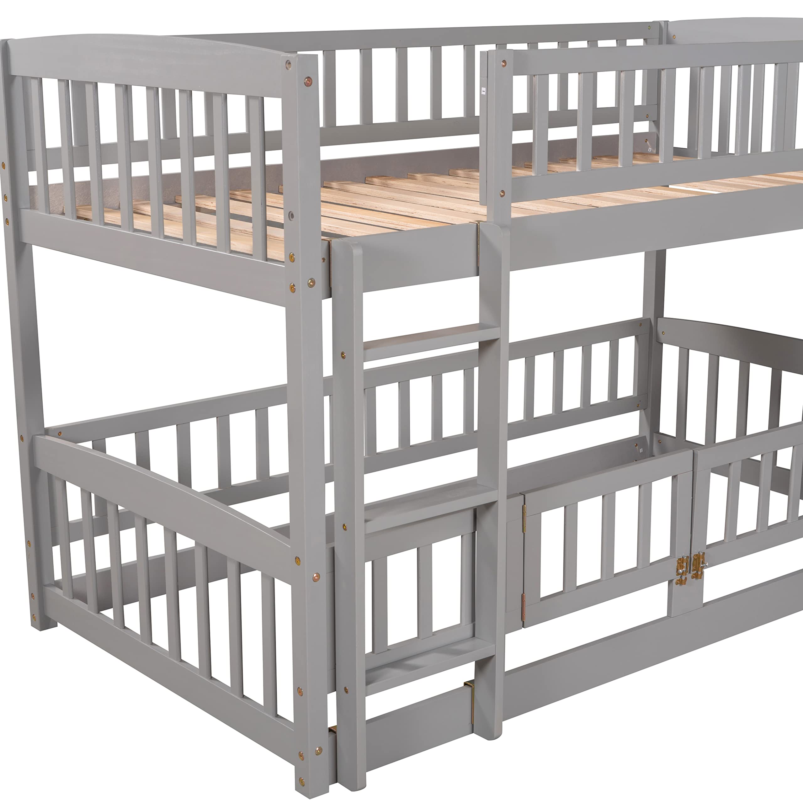 Twin Over Twin Bunk Bed with Fence Door,Slide and Ladder - Bunk Bed for Family, Kids, Teens,No Box Spring Needed