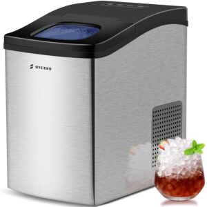 sycees nugget ice maker for countertop, 33lbs/24h, sonic ice ready in 10 mins, 5lbs ice storage, self-cleaning function, touch control, stainless steel pellet ice machine for home kitchen, bar, office