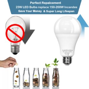 Ladiwanka 150 Watt Led Bulb, 2500LM Bright Led Light Bulbs, 23W Daylight White 5000K, A21 Led Light Bulb, E26 Standard Base Non-Dimmable,6 Pack