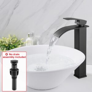 Midanya Waterfall Spout Bathroom Faucet Single Handle 1 Hole Bathroom Sink Faucet,Vessel Sink Faucet Modern Tall Waterfall Faucet for Bathroom Sink Lavatory Vanity one Hole Bowl Tap,Matte Black