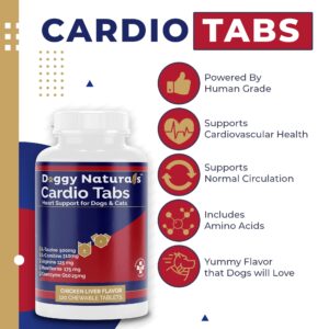 Cardio Tabs Heart Support Supplement for Dogs - Aids Cardio Support and Cardio Strength Supplement for Dog, L-Taurine, L-Carnitine, Hawthorn, L Arginine, Coenzyme Q10 - Made in USA - 120 Tablet