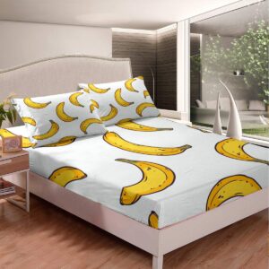 erosebridal banana fitted sheet, kids girls fruit food theme bedding set, cartoon banana bed sheet twin size for children boys teens, tropical botanical fitted bed sheets 2 pcs with 1 pillow case