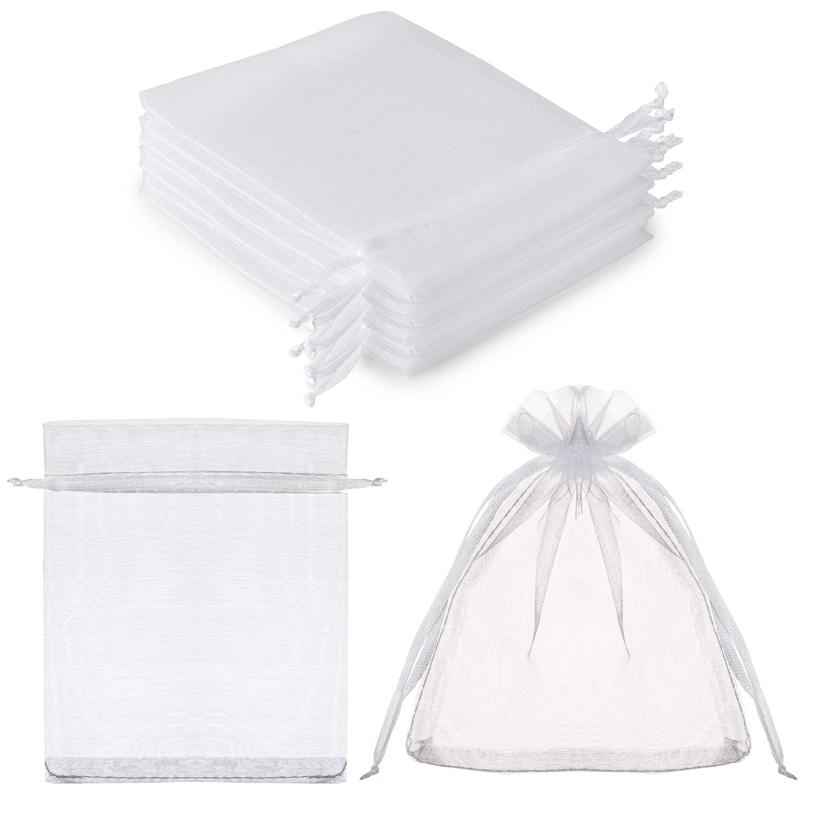 100PCS White Organza Jewelry Bags Drawstring 3 x 4 inch, Little Mesh Gift Pouches Mini Candy Organza Bags for Small Presents Jewelry Earrings Candy Treat Wedding Party Favors Mesh Pouch