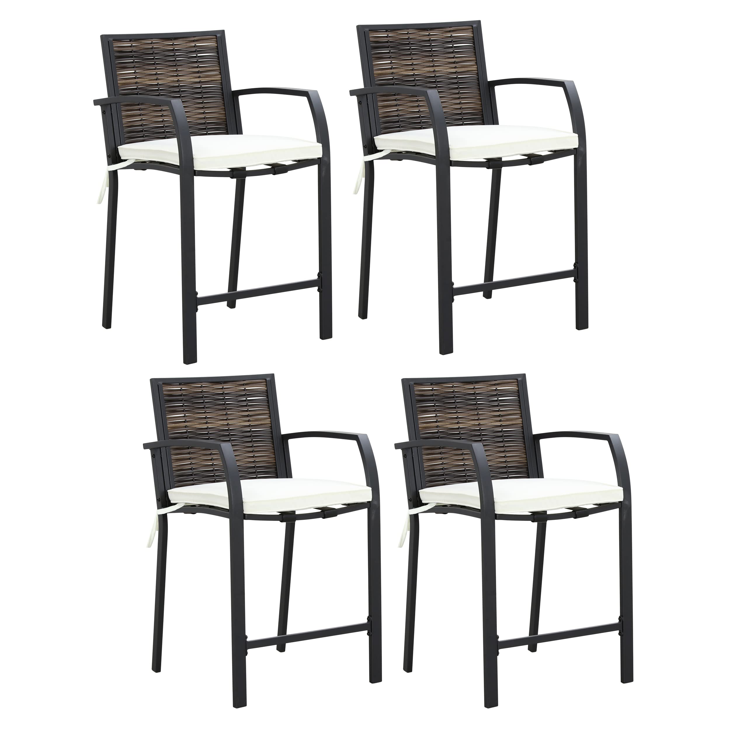 LOKATSE HOME Bar Stools Counter Height Chair Set of 4 Wicker Decoracted Patio Furniture with Armrest for Garden Pool Lawn Backyard