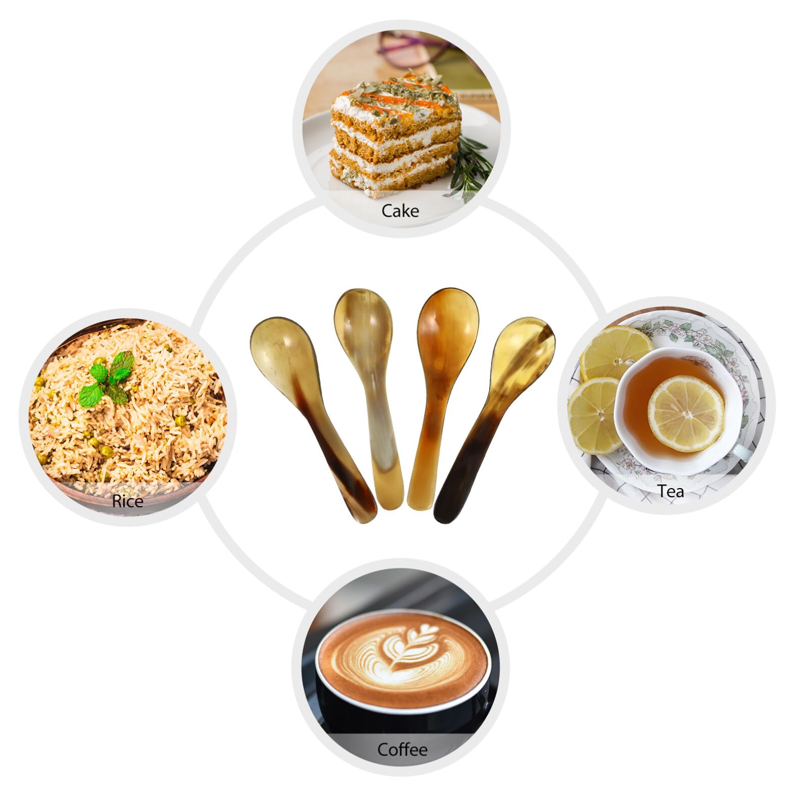 Operitacx Buffalo Horn Spoon Caviar Spoons: Dessert Serving Spoons 4pcs Mustard Jam Spoon Wonton Soba Rice Ramen Appetizer Soup Coffee Espresso Spoons