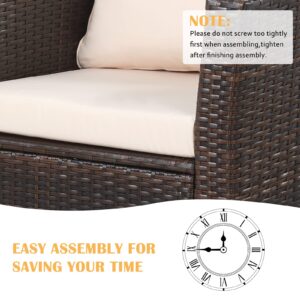 Solaste 4 Piece Patio Outdoor Furniture Sets,Patio Conversation Sofa Wicker Chair with Cushion,Hand Woven Rattan Sofa for Porch Backyard Outside Garden Lawn Yard,Brown