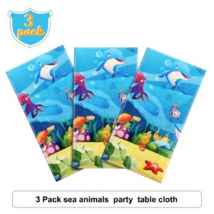 Tiamon 3 Pack Sea Party Tablecloth Ocean Animals Table Cover Underwater Creatures Ocean Sea Life Tablecloth for Kids Ocean Birthday Party Decoration, 54 x 108 Inch