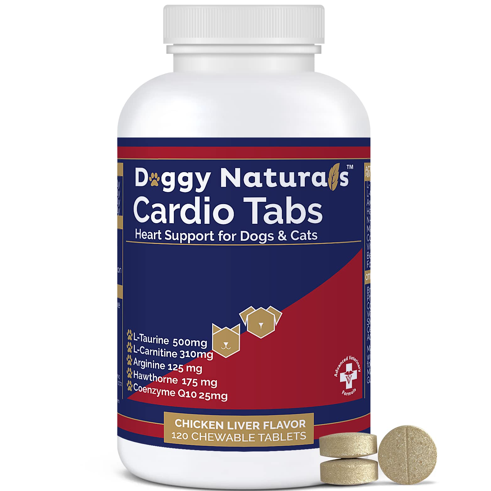 Cardio Tabs Heart Support Supplement for Dogs - Aids Cardio Support and Cardio Strength Supplement for Dog, L-Taurine, L-Carnitine, Hawthorn, L Arginine, Coenzyme Q10 - Made in USA - 120 Tablet