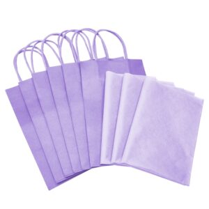 DjinnGlory 24 Pack Small Purple Lavender Paper Gift Bags with Handles 9x5.5x3.15 Inch and 24 Tissue Paper for Business Birthday Wedding Bridal Baby Shower Party Favors Goodies