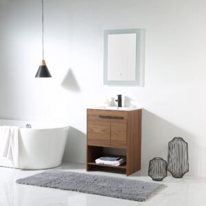 Fine Fixtures Phoenix 24 in. W x 18.5 in. D x 33.5 in. H Bathroom Vanity in Walnut with White Ceramic Sink [Full Assembly Required]