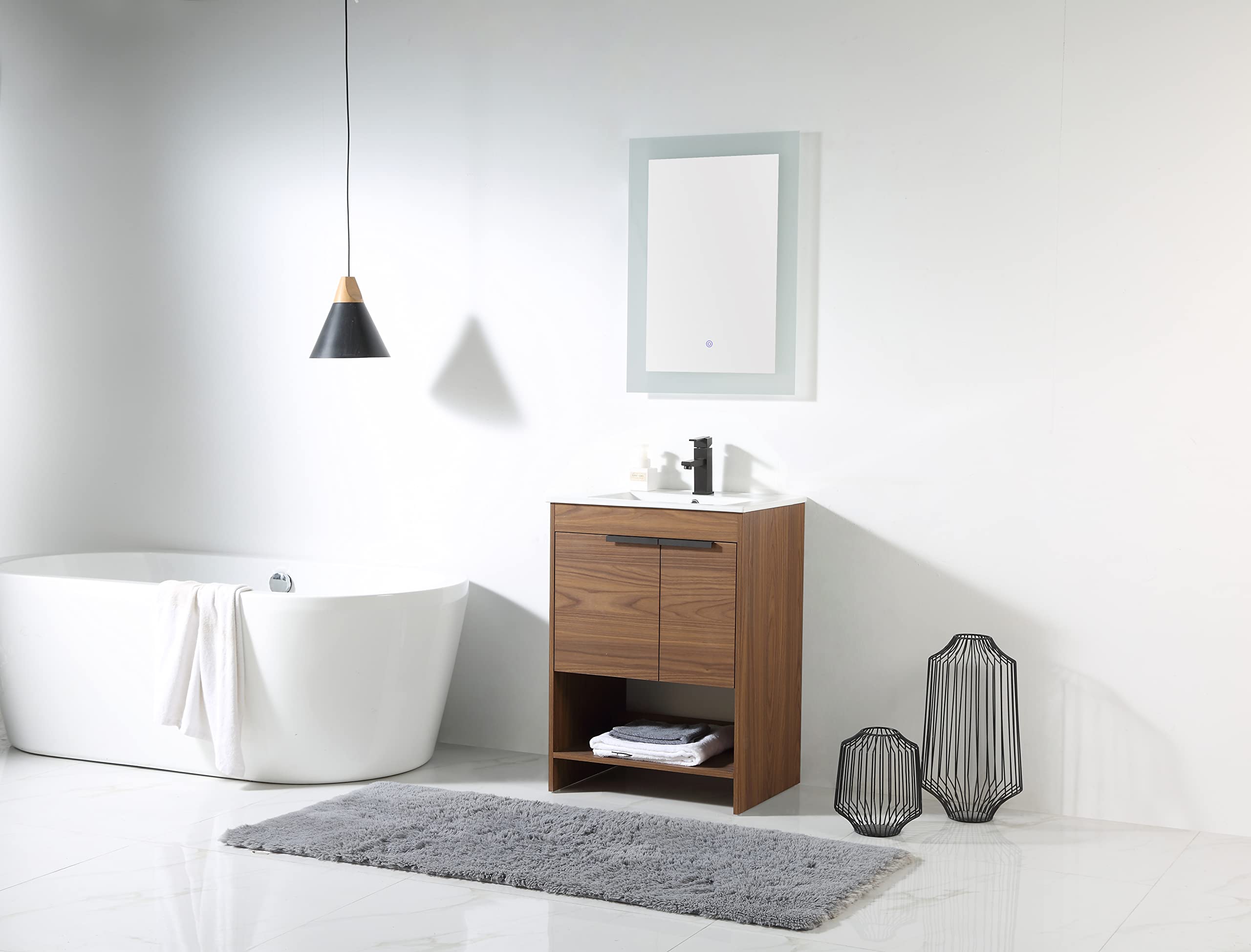 Fine Fixtures Phoenix 24 in. W x 18.5 in. D x 33.5 in. H Bathroom Vanity in Walnut with White Ceramic Sink [Full Assembly Required]