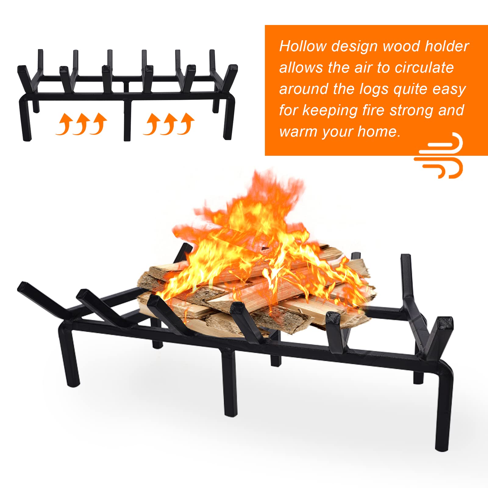 TwentyNext Fireplace Grate 20 Inch Heavy Duty Solid Steel Fire Grate Wood Log Rack Stove Firewood Holder for Indoor Hearth Outdoor Fire Pit Chimney Hearth Kindling Tool Fire Pit