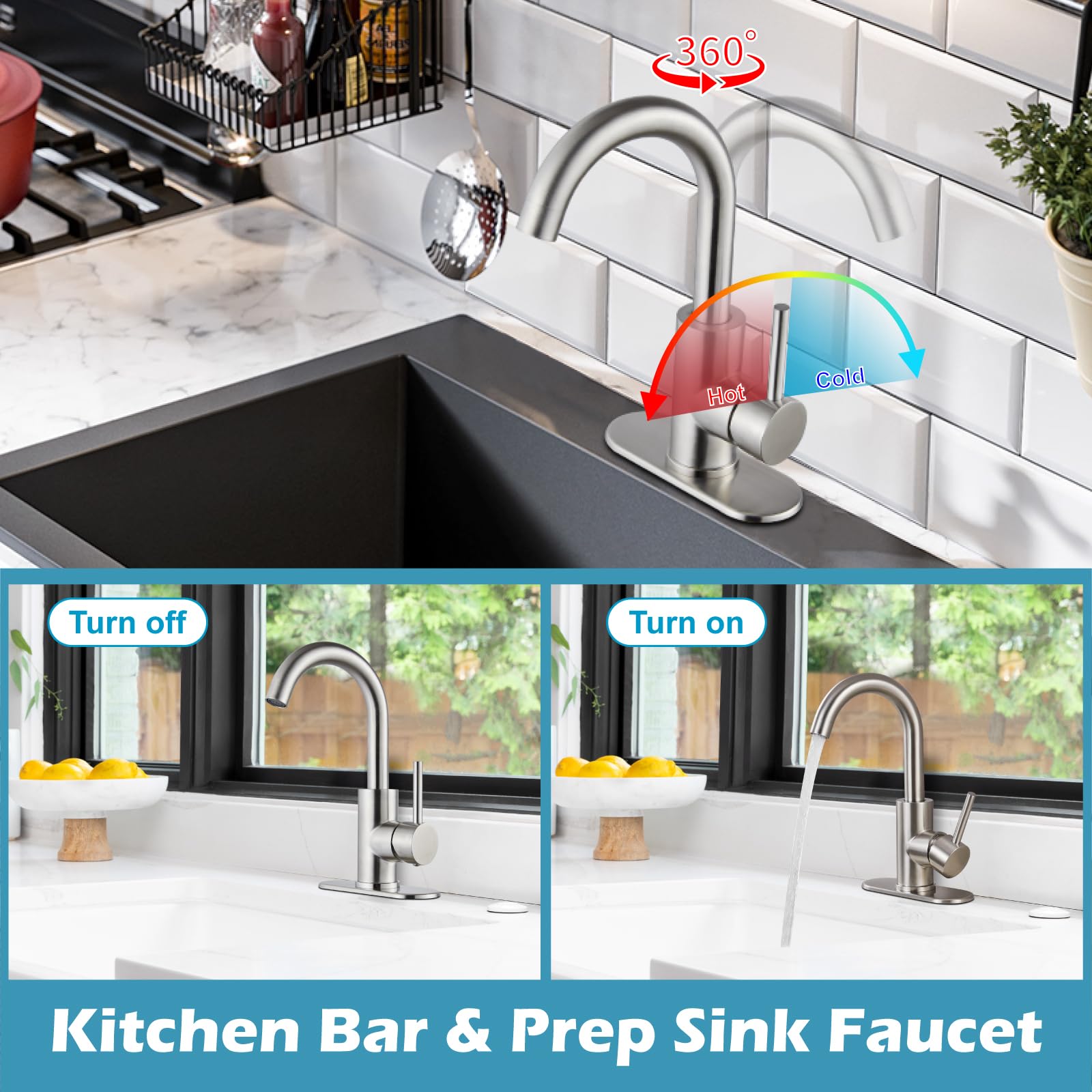 Midanya Wet Bar Sink Faucet for Bathroom Kitchen Small Farmhouse Vanity Lavatory Faucet Single Handle Utility Marine Faucet,Modern,Brushed Nickel