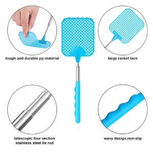 ILamourCar 2 Pieces Fly Swatter, Extendable Fly Swatter, Manual Fly Swatter, Fly Swatter for Flies, Mosquitoes and Insects (Black&Blue)