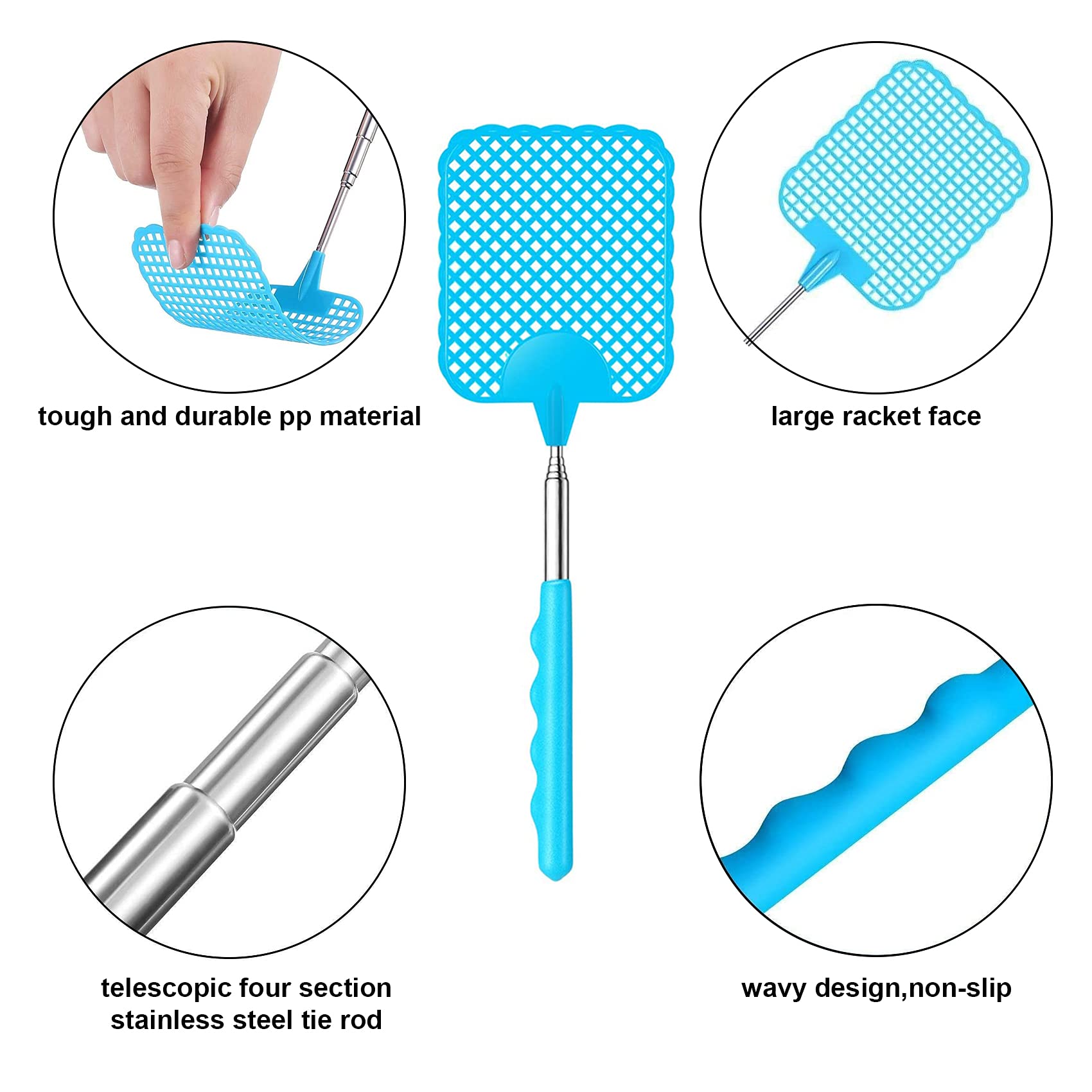 ILamourCar 2 Pieces Fly Swatter, Extendable Fly Swatter, Manual Fly Swatter, Fly Swatter for Flies, Mosquitoes and Insects (Black&Blue)