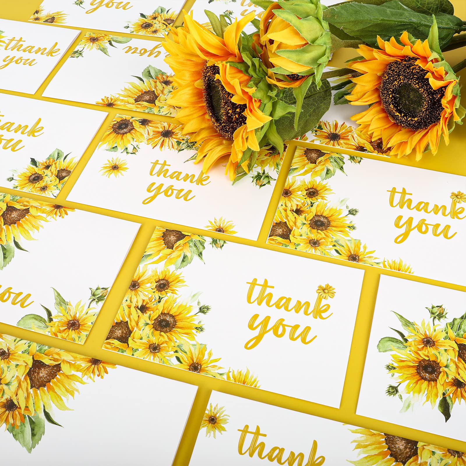 AnyDesign Sunflower Thank You Cards Bulk 36 Pack Thank You Notes with Matching Seal Stickers White Envelopes Watercolor Summer Floral Greeting Cards for Wedding Baby Shower Bridal Birthday Party