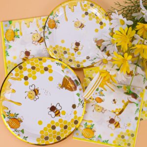 Bee Party Supplies, Bee Plates and Napkins, Bee Party Plates, Cups, Napkins and Cutlery, Bee Party Decorations for Baby Shower, Bee Birthday, Happy Bee Day, Serves 24