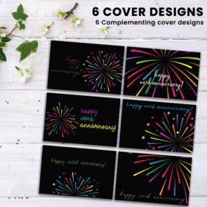 Better Office Products 36 Pack Work Anniversary Cards with Envelopes, Business Employee Appreciation Cards, Bulk Set, 4 x 6 Inch, 6 Fireworks Cover Designs,