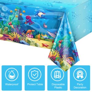 Tiamon 3 Pack Sea Party Tablecloth Ocean Animals Table Cover Underwater Creatures Ocean Sea Life Tablecloth for Kids Ocean Birthday Party Decoration, 54 x 108 Inch