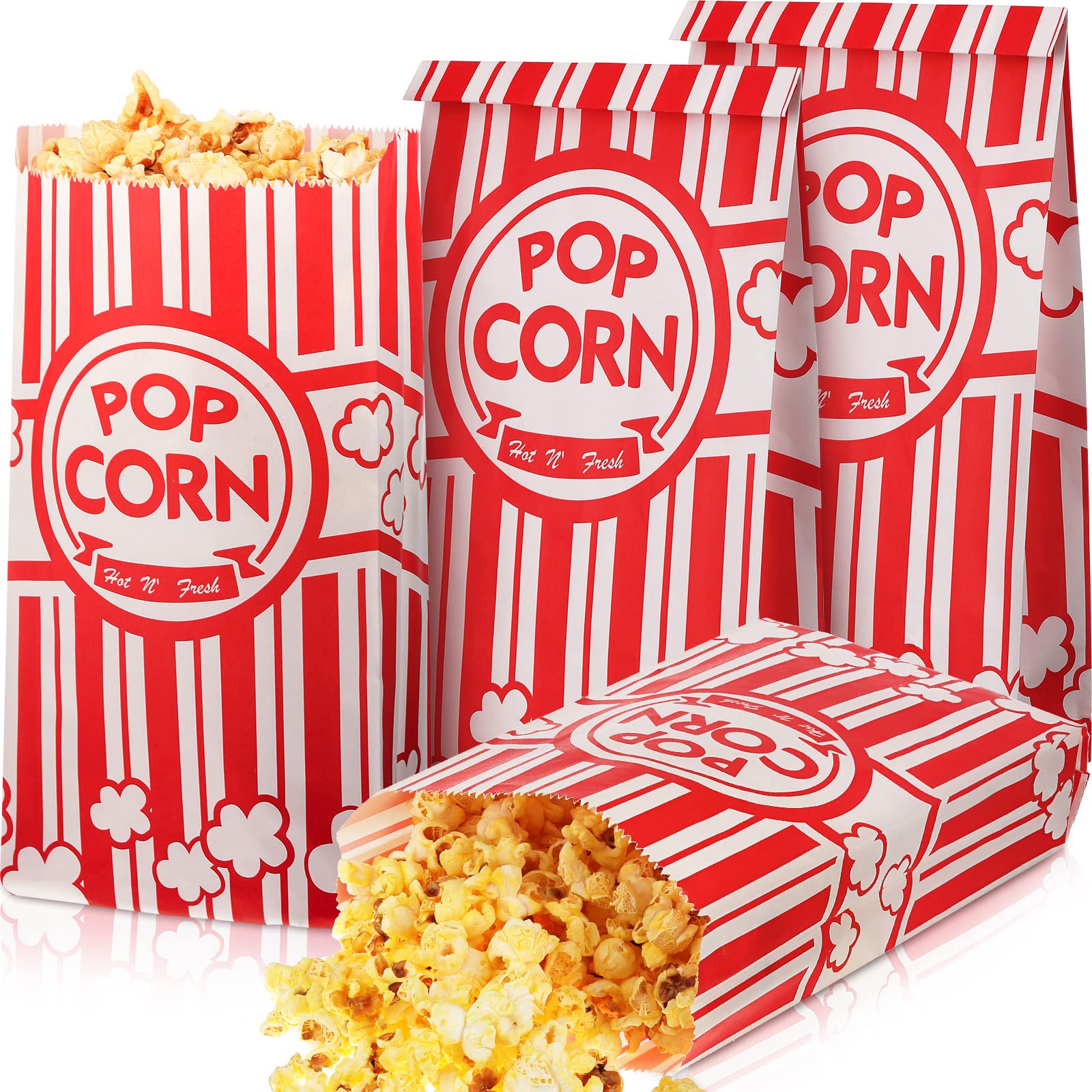 Potchen 300 Pcs Paper Popcorn Bags 2 oz Grease Resistant Individual Servings Tear Holders Red and White Container for Carnival Movie Party Supply, 5.5 x 11.2 Inch