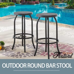 Sports Festival Patio Bar Stools set of 2 Small Round Top Metal Outdoor Furniture Bistro Backless Chair with Adjustable Feet Knob for Industrial Design Garden Porch Poolside Deck Backyard Club (Black)