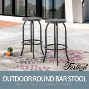 Sports Festival Patio Bar Stools set of 2 Small Round Top Metal Outdoor Furniture Bistro Backless Chair with Adjustable Feet Knob for Industrial Design Garden Porch Poolside Deck Backyard Club (Black)