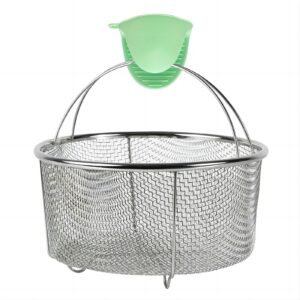 greatlink mesh steamer basket, stainless steel mesh net strainer basket and insert, pressure cookers and pots,for washing, fry, steam or cook fruits,vegetables and pastas (free 2 pcs silicone gloves)