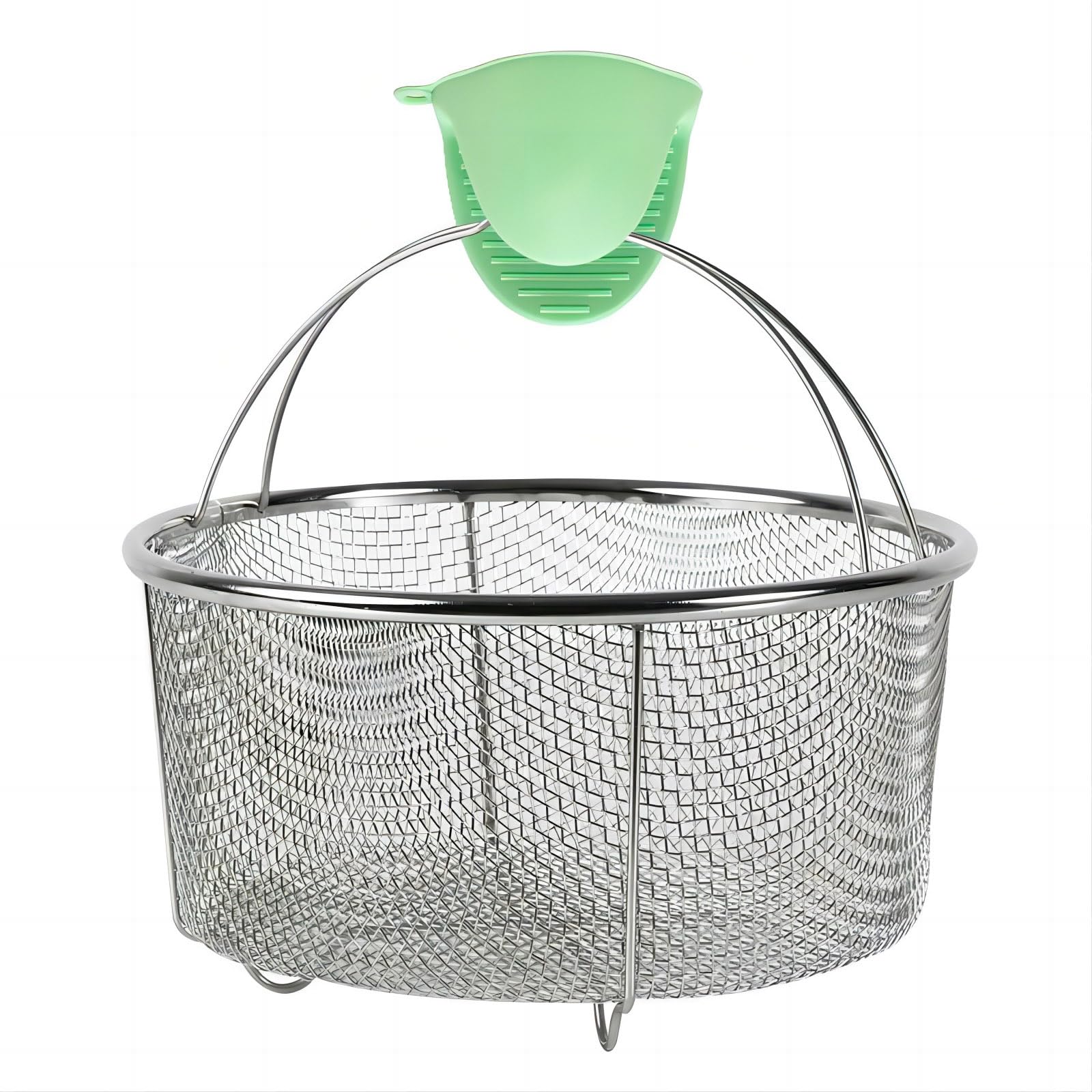 GREATLINK Mesh Steamer Basket, Stainless Steel Mesh Net Strainer Basket and Insert, Pressure Cookers and Pots,for Washing, Fry, Steam or Cook Fruits,Vegetables and Pastas (Free 2 Pcs silicone gloves)