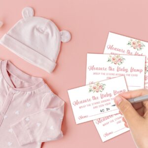 Baby Shower Game Set, Measure The Baby Bump(1 Standing Sign + 50 Guessing Cards), Floral How Big is Mommy's Belly Party Game, Blush Pink Baby Shower/Gender Reveal Party Favor Decor(A02)