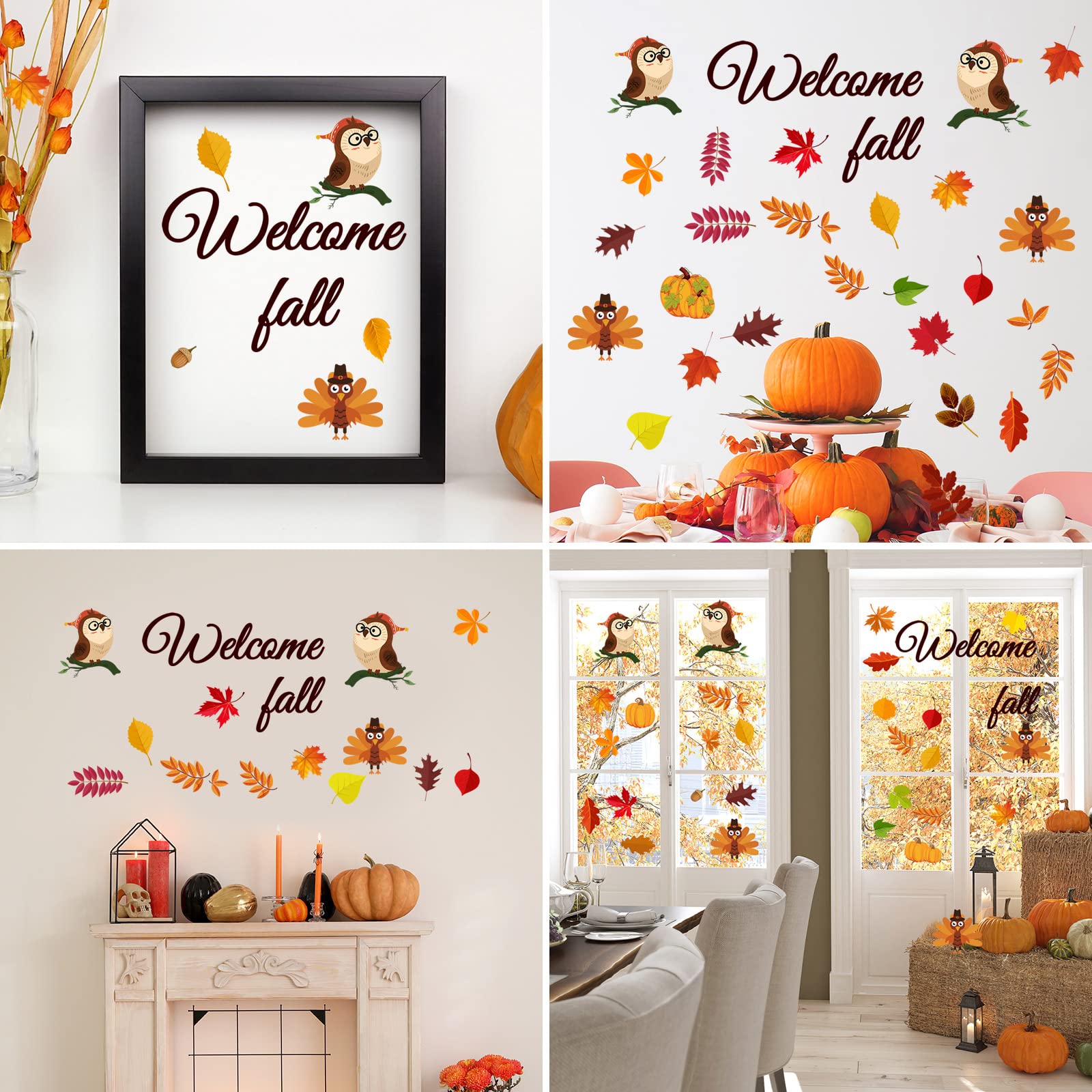 87 Pcs Fall Thanksgiving Wall Decals Maple Leaves Acorns Wall Sticker Autumn Party Supplies Thanksgiving Wall Stickers for Home Office Living Room Classroom Holiday Harvest Wall Decor (Maple Leaf)