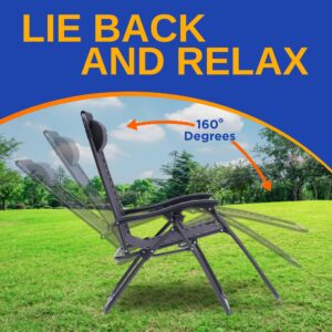 SereneLife Zero Gravity Chairs Set of 2 - Adjustable Mesh Lawn Chairs - Outdoor Lounge Chairs with Side Table 2 Cup Holders - Foldable Outdoor Chair with Removable Pillows - Black