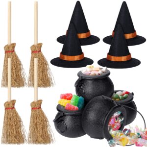 12 pcs halloween mini witch hats candy cauldron mini broom witch craft miniatures wizard accessory for halloween decorations(vivid style)