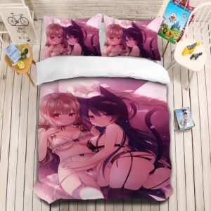 nichiyobi sexy anime girls uncensored poster duvet cover 3 piece bedding set,adults teen movie anime themed quilt cover (style 7,queen90x90in + 20x30in*2)