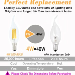 Lamsky E14 LED Bulb European Base 4W LED Chandelier Light Bulbs Dimmable 40W Equivalent,Flame Tip Candelabra LED Bulbs,110V 2700K Warm White,6 Pack