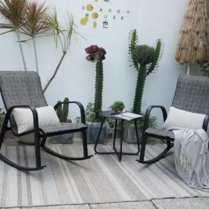 Grand patio 3-Piece Outdoor Bistro Rocking Chair Set Rocker Seating Outside for Front Porch Garden Patio Backyard (Black & Grey Plaid)