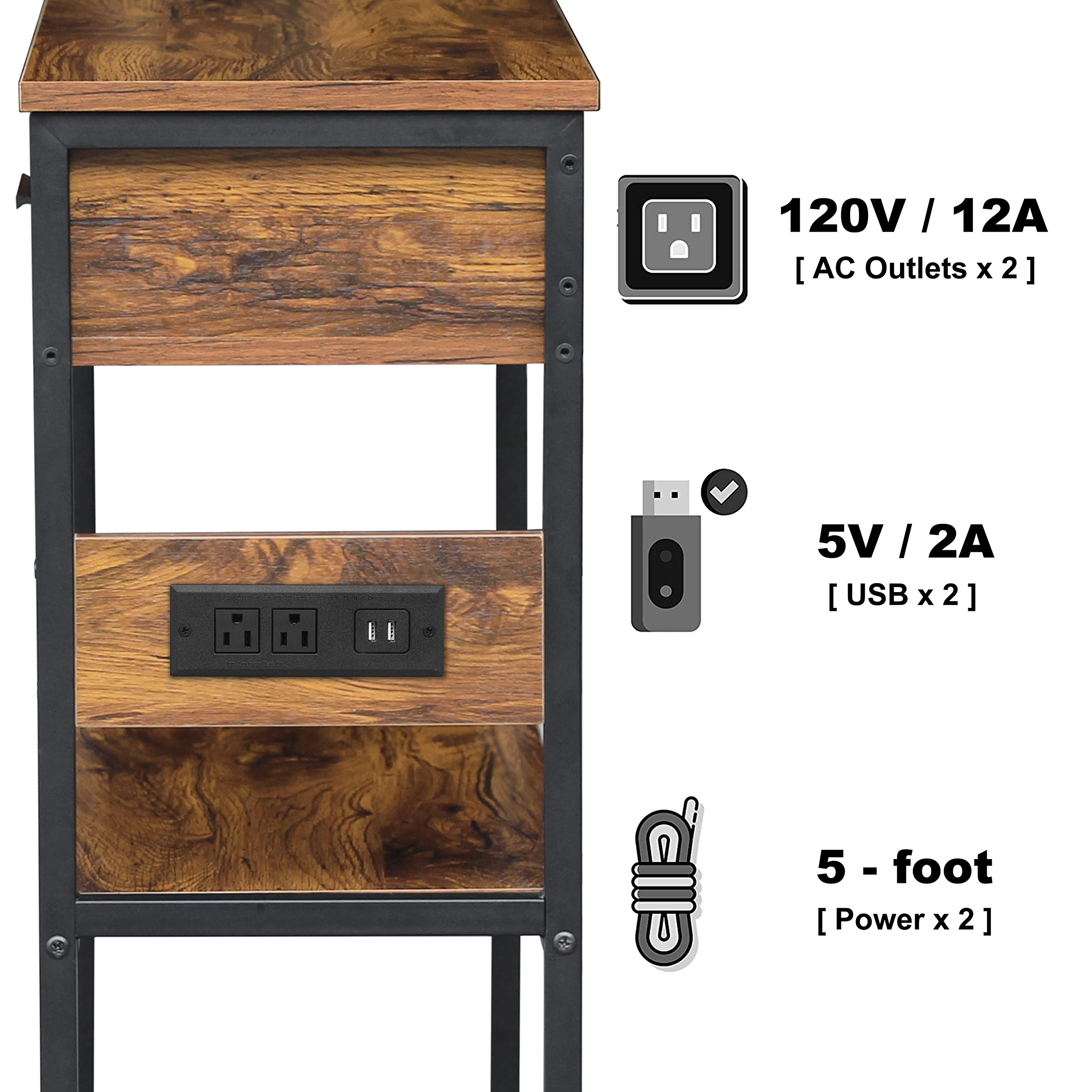 DANSION Console Table with 2 Drawers, Entryway Table with Outlets and USB Ports, Industrial 3 Tier Sofa Table Narrow Long with Storage Shelves for Living Room, 32 Inch