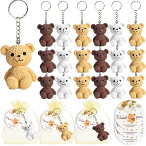 buywumore 18 sets bear party favors mini bear keychains with gold organza bags thank you tags for baby shower bear theme party return favors goodie bag decor classroom rewards supplies（mini bear）