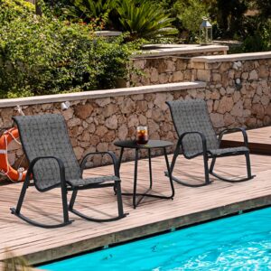 Grand patio 3-Piece Outdoor Bistro Rocking Chair Set Rocker Seating Outside for Front Porch Garden Patio Backyard (Black & Grey Plaid)