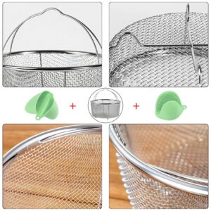 GREATLINK Mesh Steamer Basket, Stainless Steel Mesh Net Strainer Basket and Insert, Pressure Cookers and Pots,for Washing, Fry, Steam or Cook Fruits,Vegetables and Pastas (Free 2 Pcs silicone gloves)