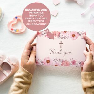 Decorably Thank You Cards with Envelopes & Stickers, Baptism Cards - 24 Pack Baptism Thank You Cards, Blank Inside Religious Thank You Cards Baptism, 6x4in Christian Thank You Cards with Envelopes