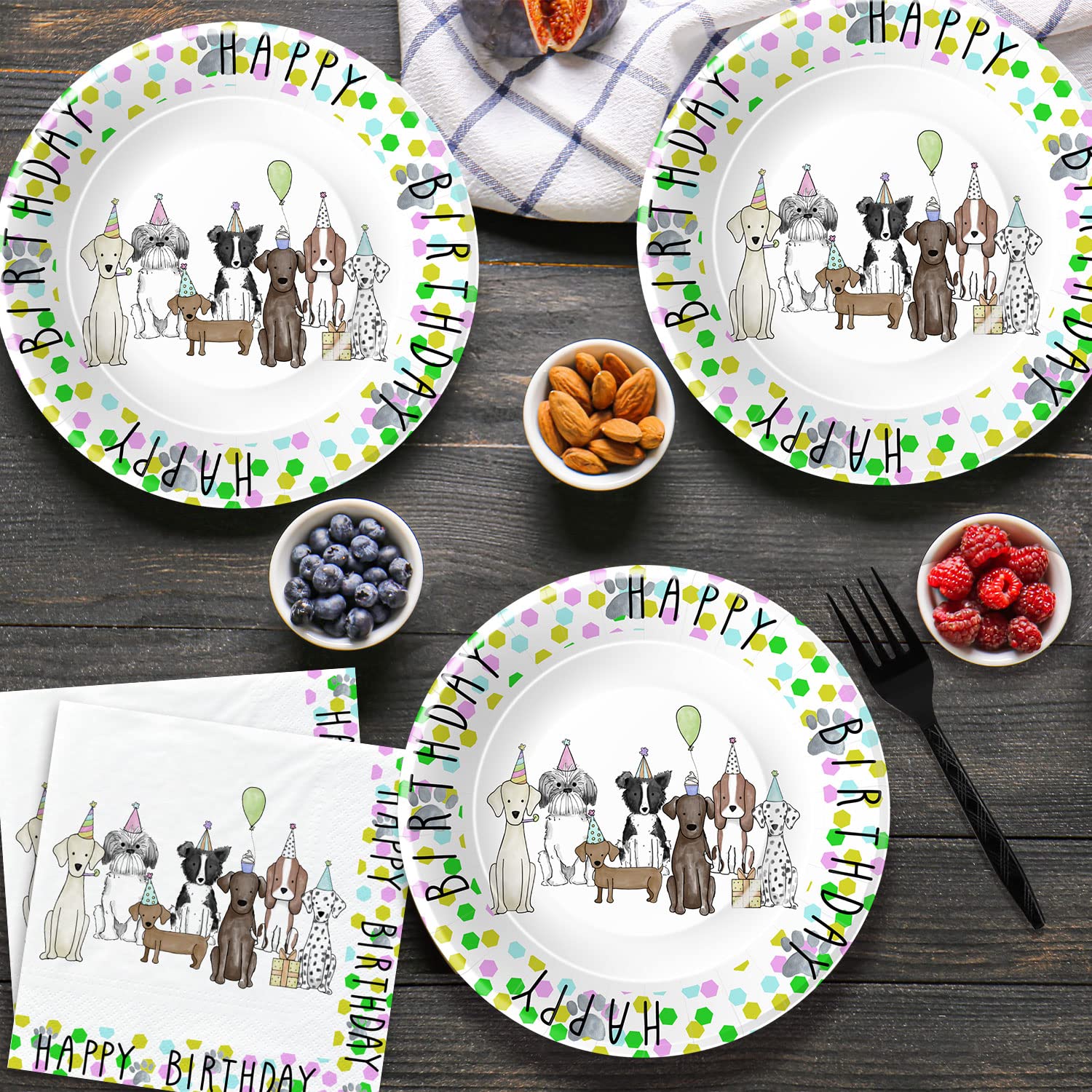 Xigejob Puppy Dog Birthday Party Supplies, Dog Party Decorations Tableware, Paper Plate, Cup, Napkin, Tablecloth, Cutlery, Straw, Puppy Dog Theme Birthday Baby Shower Decorations Dinnerware | Serve 24