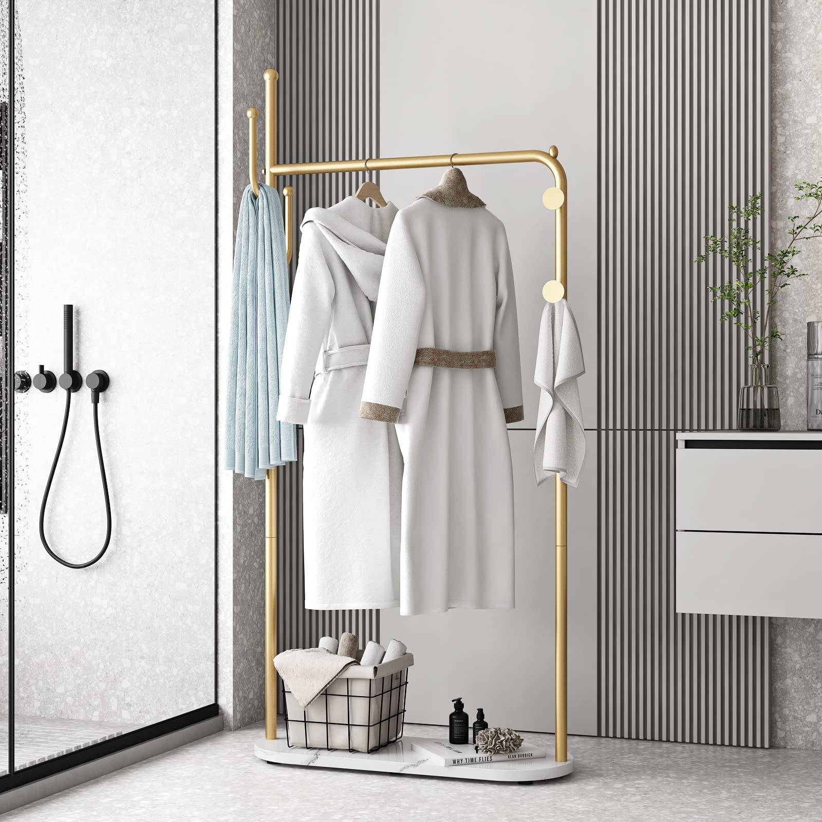 Gold Clothing Rack Gold Clothes Rack for Boutique Modern Clothing Racks with Marble Shelf, Gold Display Hanging Rack for Entryway Hallway Office or Bedroom