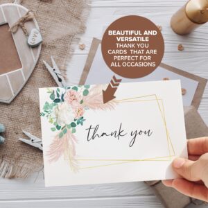 Decorably Thank You Cards with Envelopes & Stickers, Floral-Themed Cards - 24 Pack Boho Thank You Cards, Blank Inside Baby Shower Thank You Cards Girl, 6x4in Baby Girl Thank You Cards Baby Shower Girl