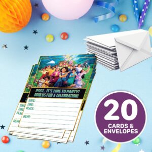 Set of 20 Encanto -Themed Happy Birthday Invitation Cards & Envelopes - Lightweight (240g), Postcard Style Invites for the Perfect Party Pack